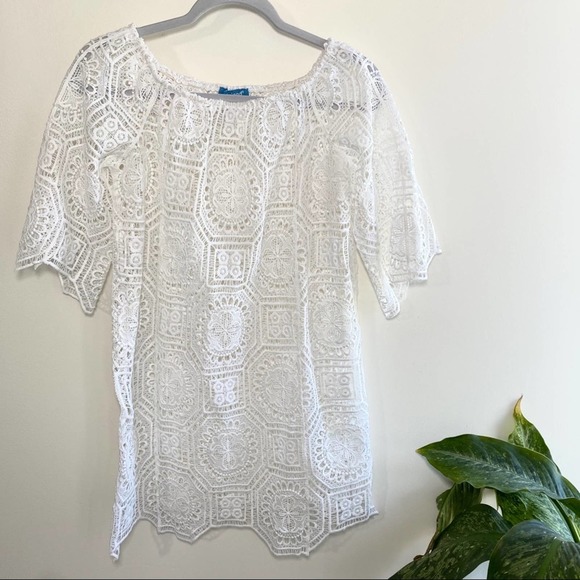 blue island Other - Blue island white crochet beach cover up dress